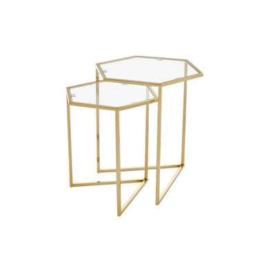 Orsina Herber Gold Hexagon Nesting Side Tables with Mirrored Glass