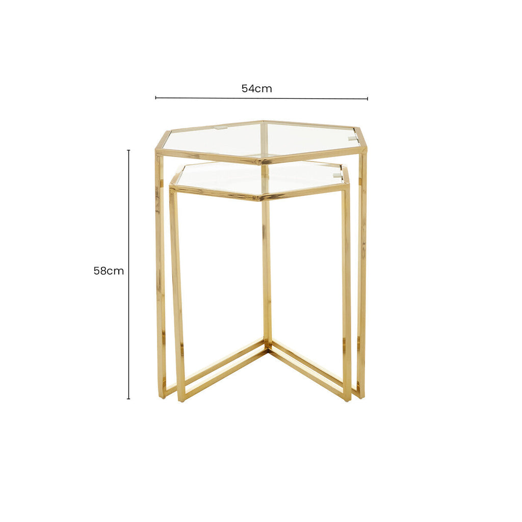 Orsina Herber Gold Hexagon Nesting Side Tables with Mirrored Glass