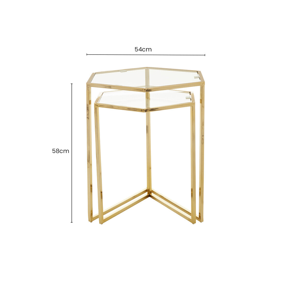 Orsina Herber Gold Hexagon Nesting Side Tables with Mirrored Glass