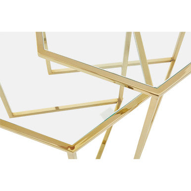 Orsina Herber Gold Hexagon Nesting Side Tables with Mirrored Glass