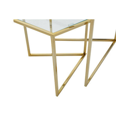 Orsina Herber Gold Hexagon Nesting Side Tables with Mirrored Glass