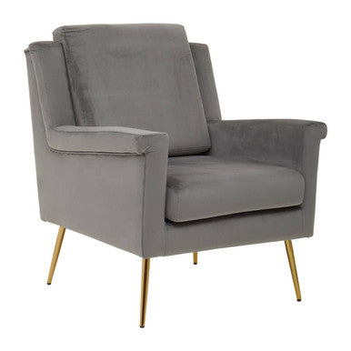 Orsina Salma Grey Velvet Armchair – Modern Accent Chair with Gold Legs