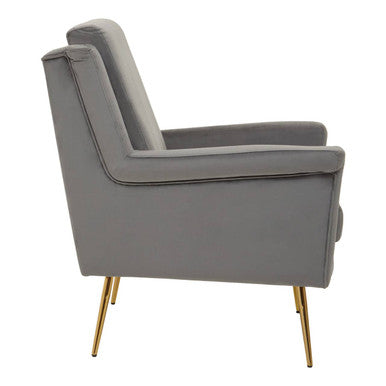 Orsina Salma Grey Velvet Armchair – Modern Accent Chair with Gold Legs
