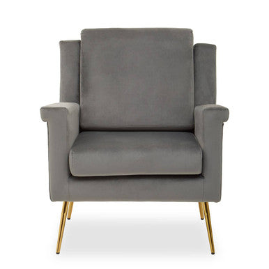 Orsina Salma Grey Velvet Armchair – Modern Accent Chair with Gold Legs