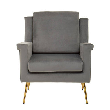 Orsina Salma Grey Velvet Armchair – Modern Accent Chair with Gold Legs