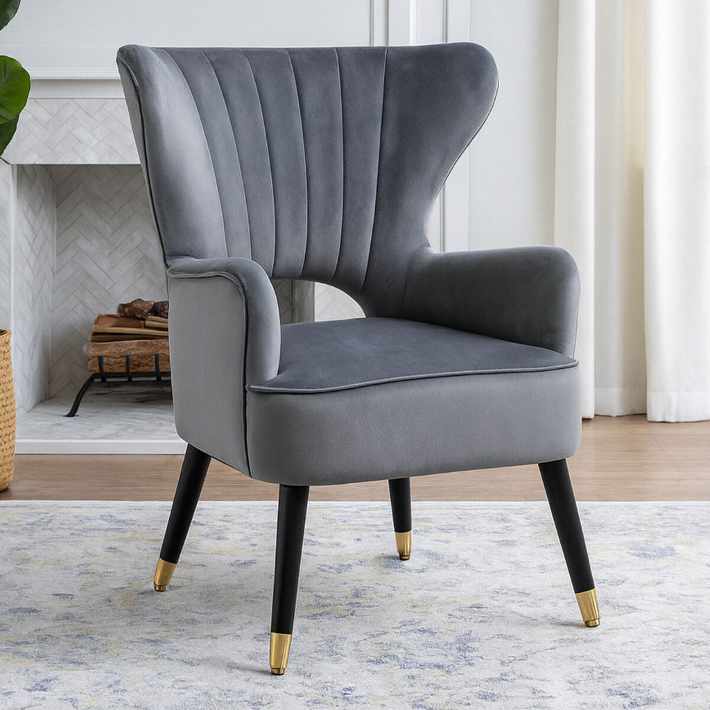 Orsina Sloan Grey Velvet Wingback Armchair – Modern Accent Chair