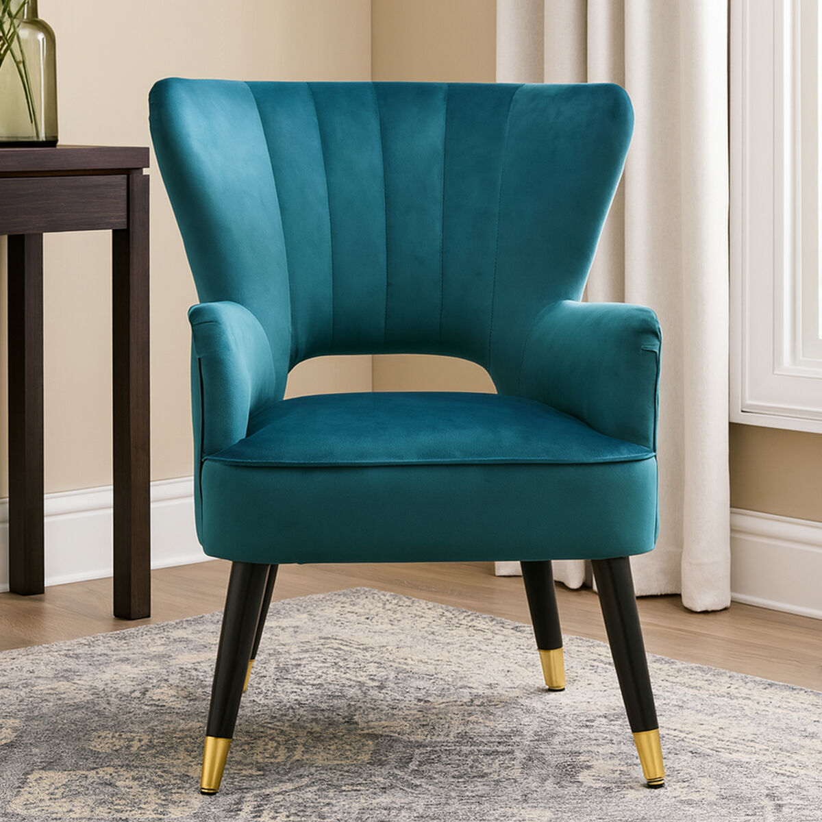 Orsina Sloan Green Velvet Wingback Armchair – Mid-Century Accent Chair