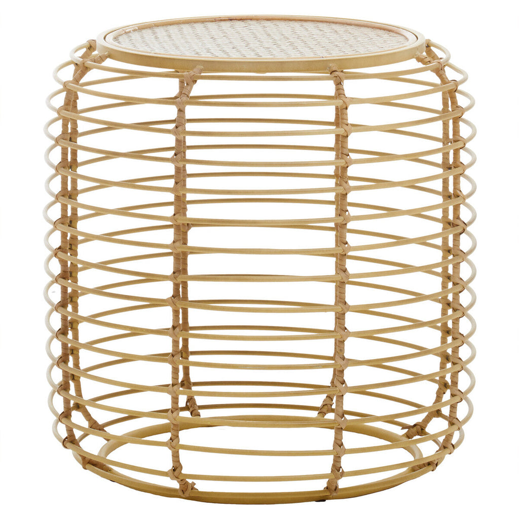 Orsina Trento Round Rattan Side Table – Gold Cage Base End Table