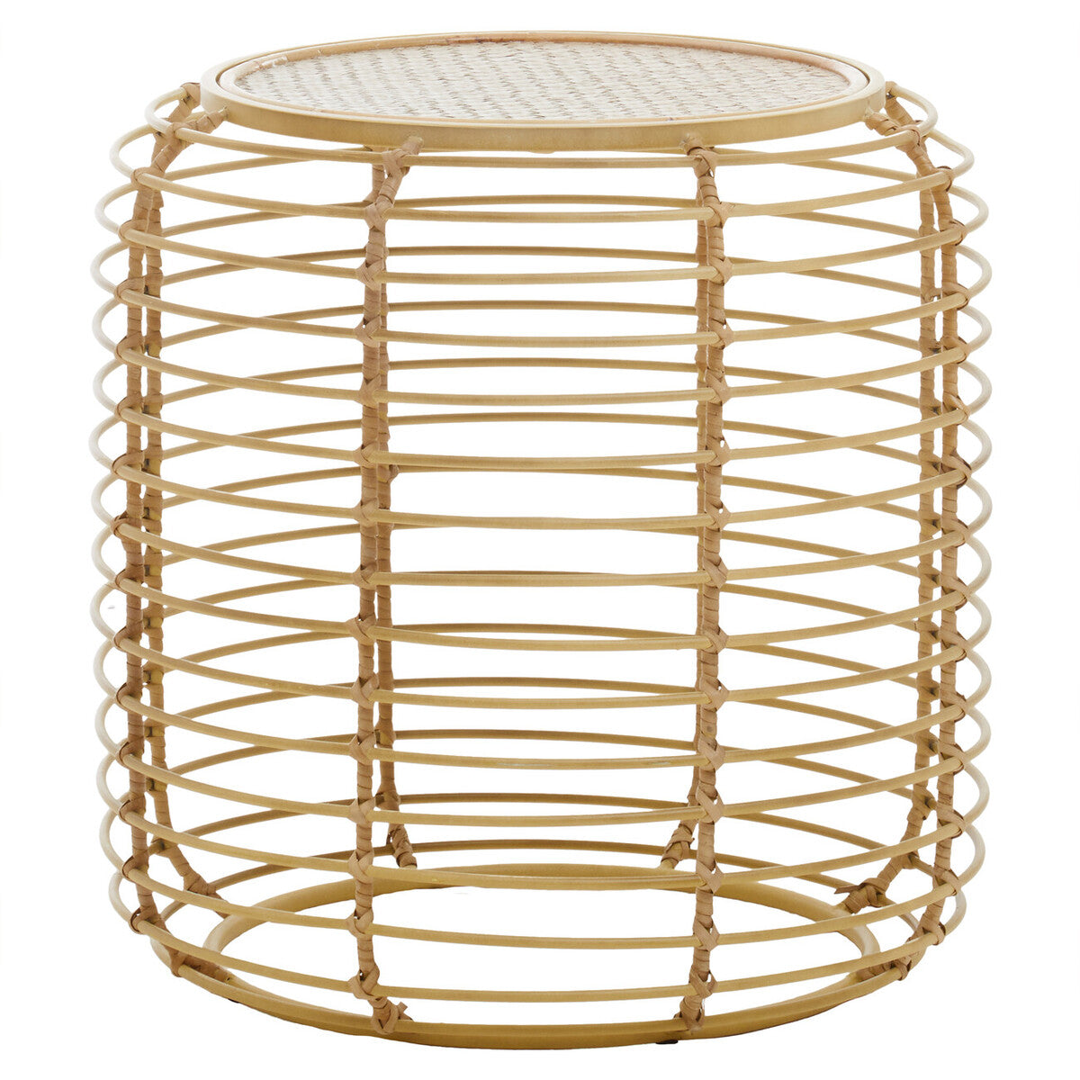 Orsina Trento Round Rattan Side Table – Gold Cage Base End Table