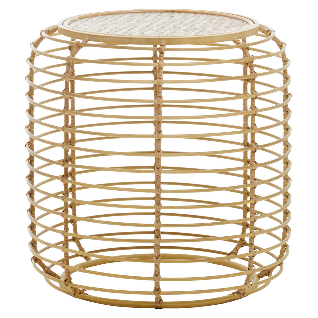 Orsina Trento Round Rattan Side Table – Gold Cage Base End Table