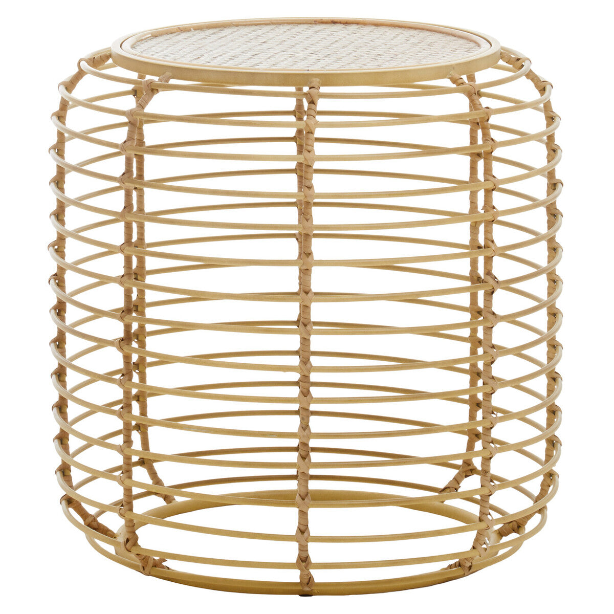 Orsina Trento Round Rattan Side Table – Gold Cage Base End Table