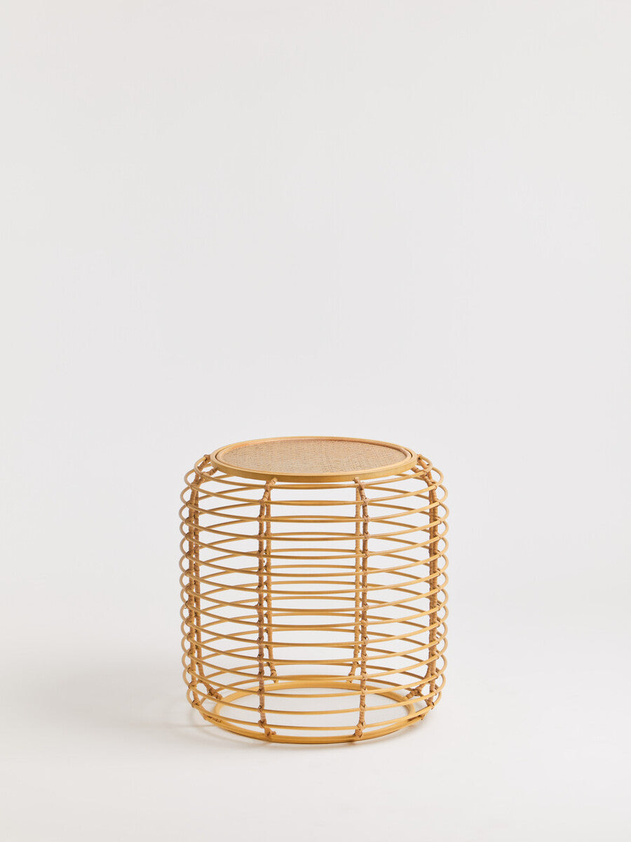 Orsina Trento Round Rattan Side Table – Gold Cage Base End Table
