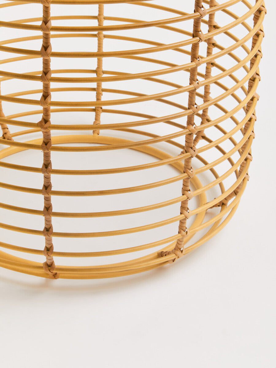 Orsina Trento Round Rattan Side Table – Gold Cage Base End Table