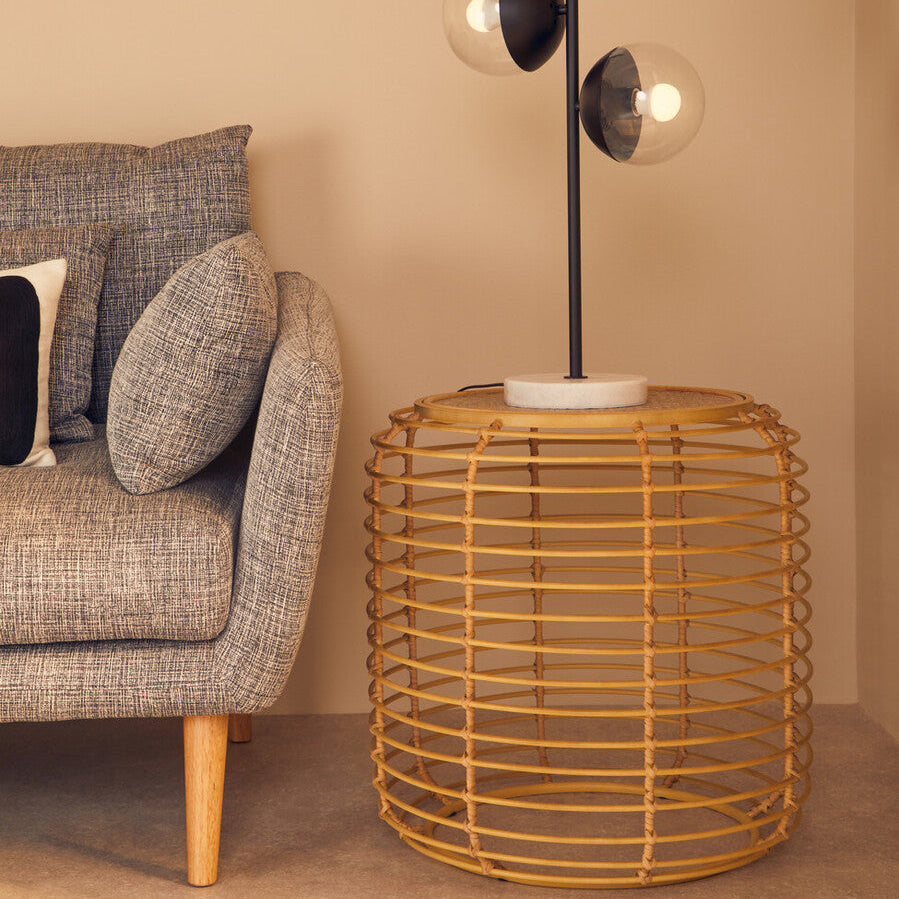 Orsina Trento Round Rattan Side Table – Gold Cage Base End Table