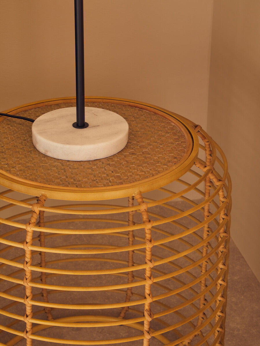 Orsina Trento Round Rattan Side Table – Gold Cage Base End Table