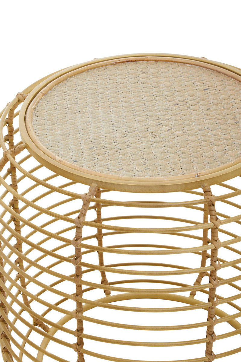 Orsina Trento Round Rattan Side Table – Gold Cage Base End Table