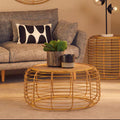 Orsina Trento Round Rattan Coffee Table – Gold Cage Base, Natural Woven
