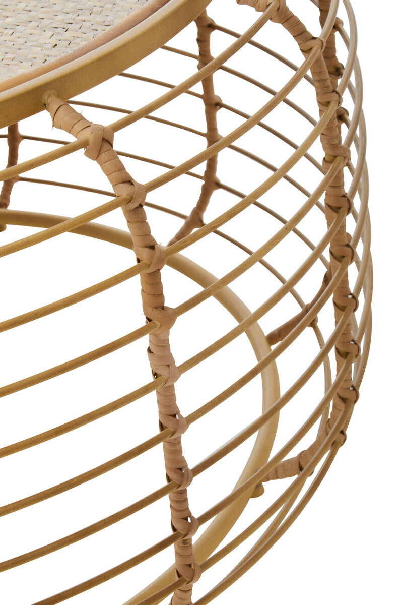 Orsina Trento Round Rattan Coffee Table – Gold Cage Base, Natural Woven