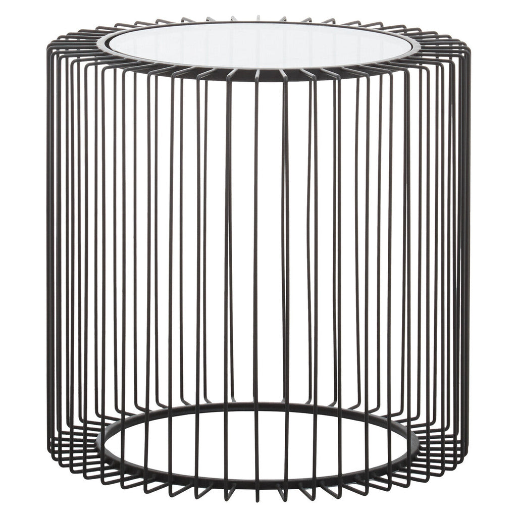 Orsina Trento Round Side Table | Black Metal Cage & Tempered Glass