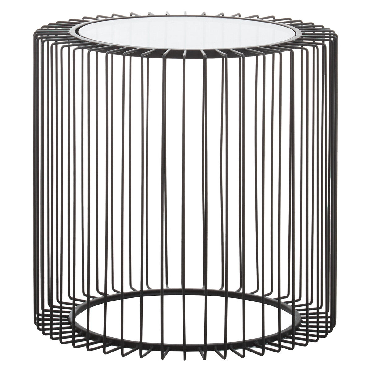 Orsina Trento Round Side Table | Black Metal Cage & Tempered Glass