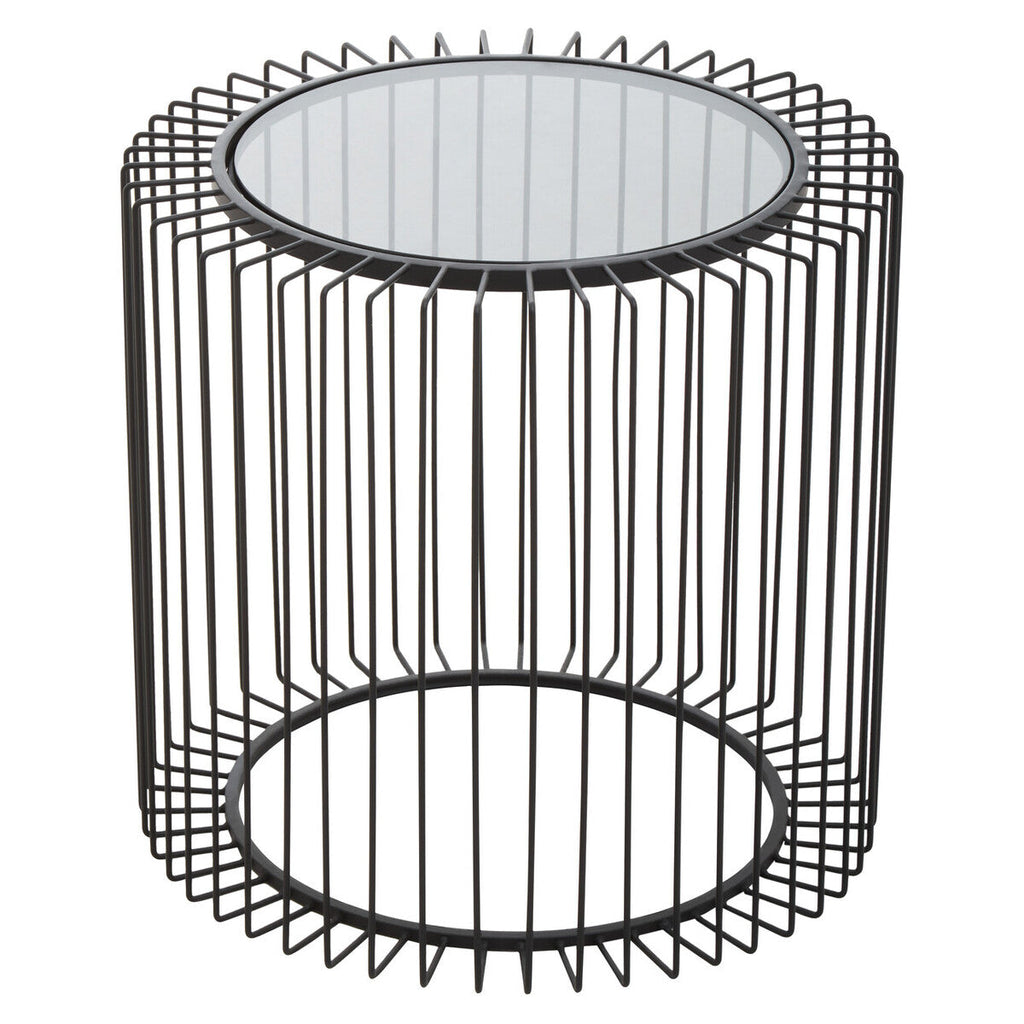 Orsina Trento Round Side Table | Black Metal Cage & Tempered Glass
