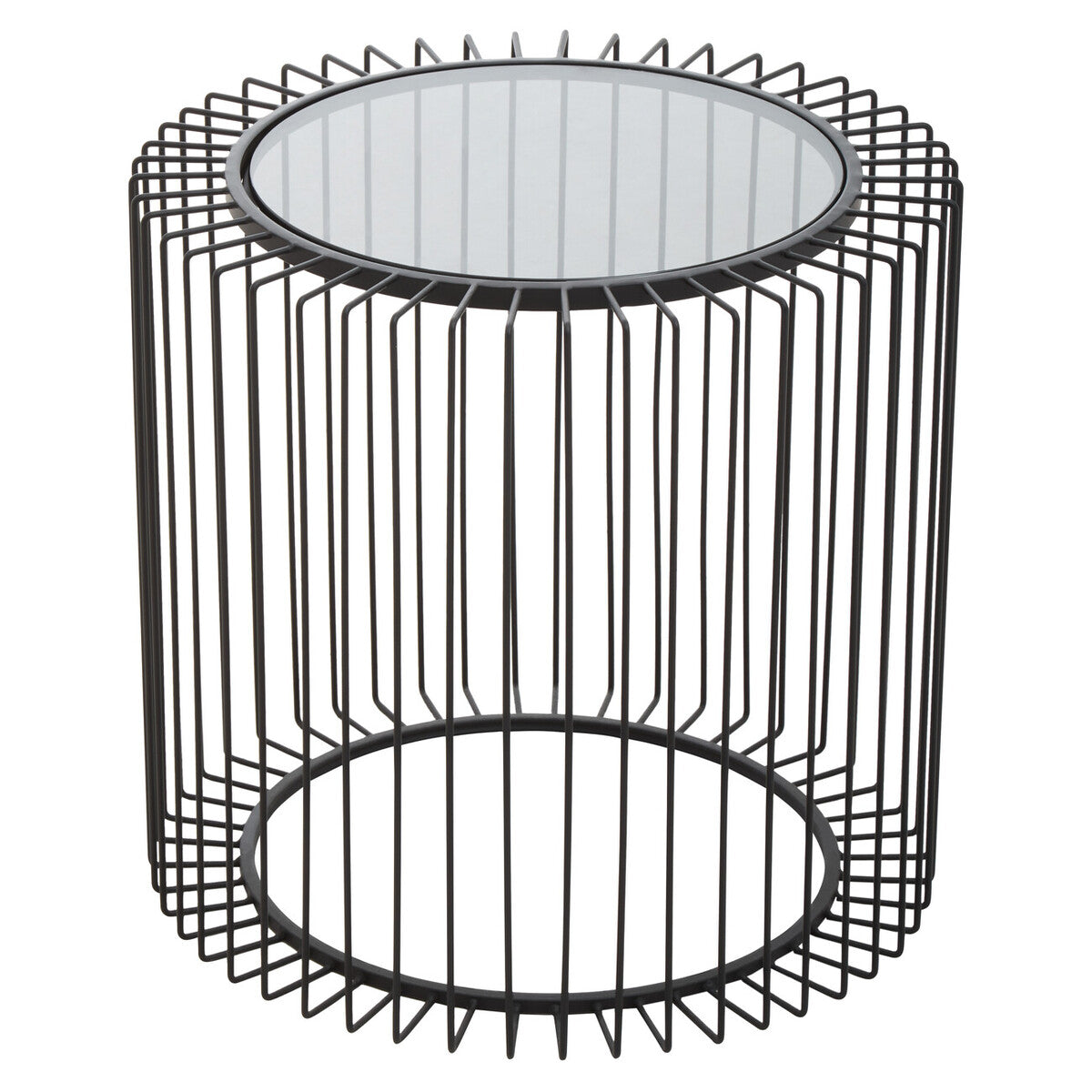 Orsina Trento Round Side Table | Black Metal Cage & Tempered Glass