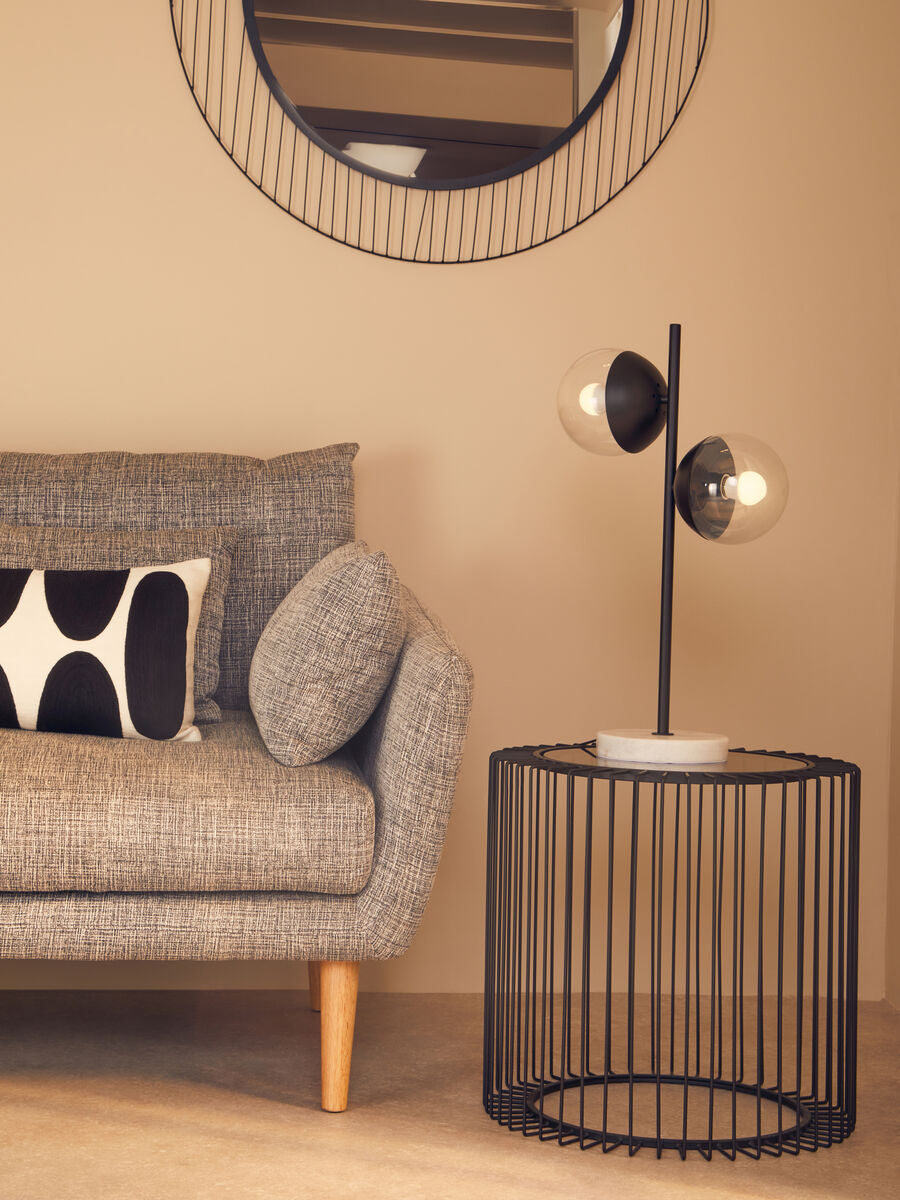 Orsina Trento Round Side Table | Black Metal Cage & Tempered Glass