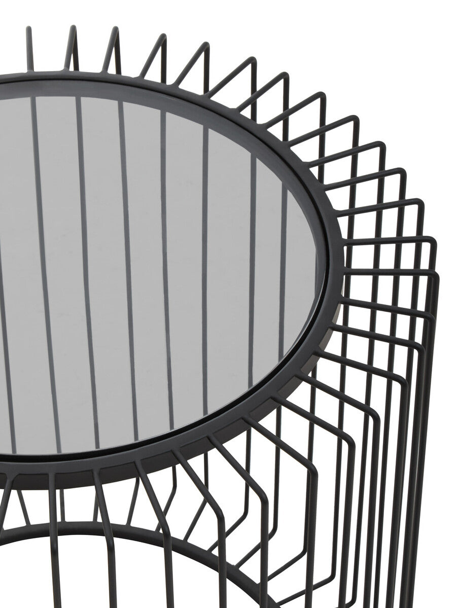 Orsina Trento Round Side Table | Black Metal Cage & Tempered Glass