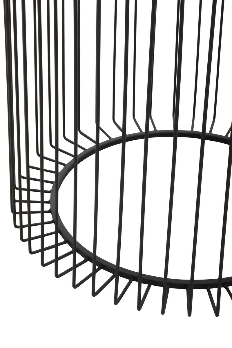 Orsina Trento Round Side Table | Black Metal Cage & Tempered Glass