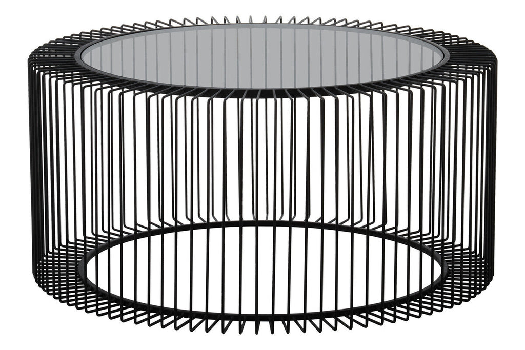 Orsina Trento Round Glass Coffee Table – Black Metal Cage Base