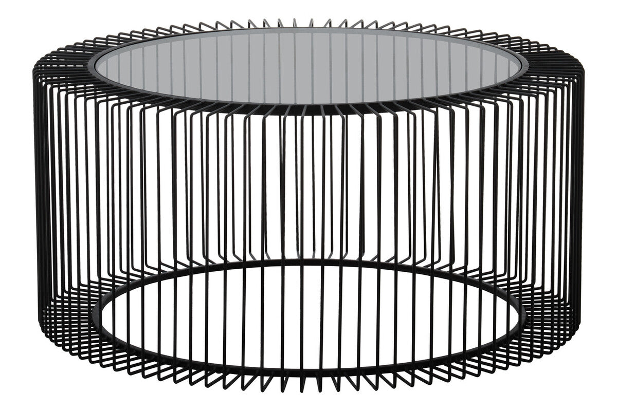 Orsina Trento Round Glass Coffee Table – Black Metal Cage Base