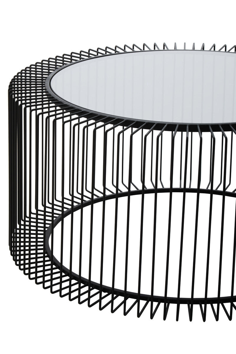 Orsina Trento Round Glass Coffee Table – Black Metal Cage Base