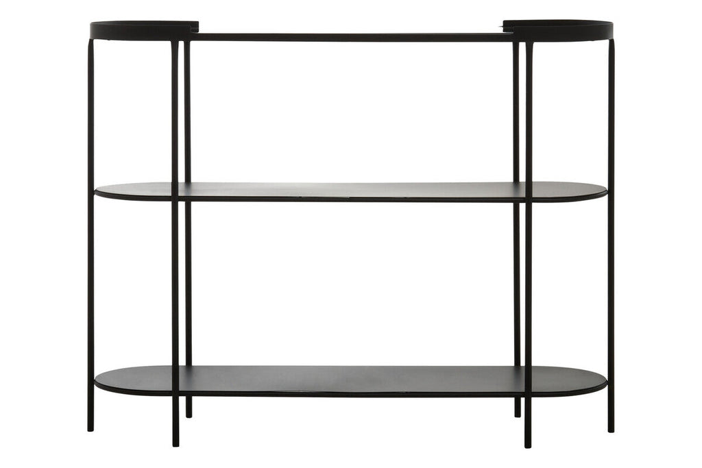 Orsina Trento Glass Console Table – 3-Tier Grey & Black Metal Frame