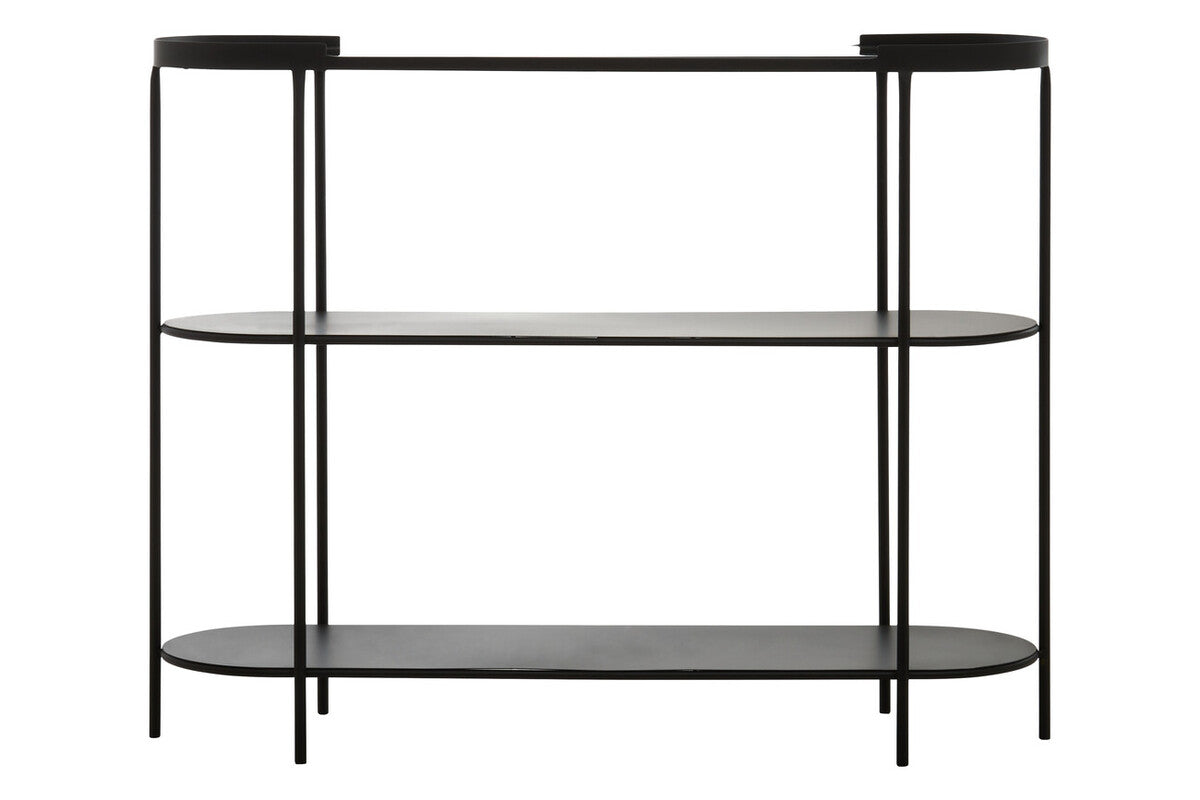 Orsina Trento Glass Console Table – 3-Tier Grey & Black Metal Frame