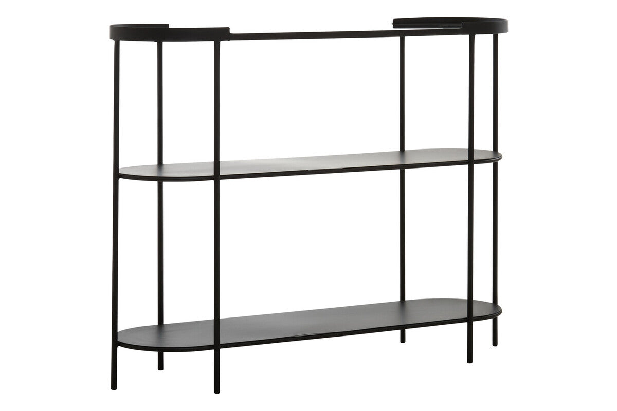 Orsina Trento Glass Console Table – 3-Tier Grey & Black Metal Frame