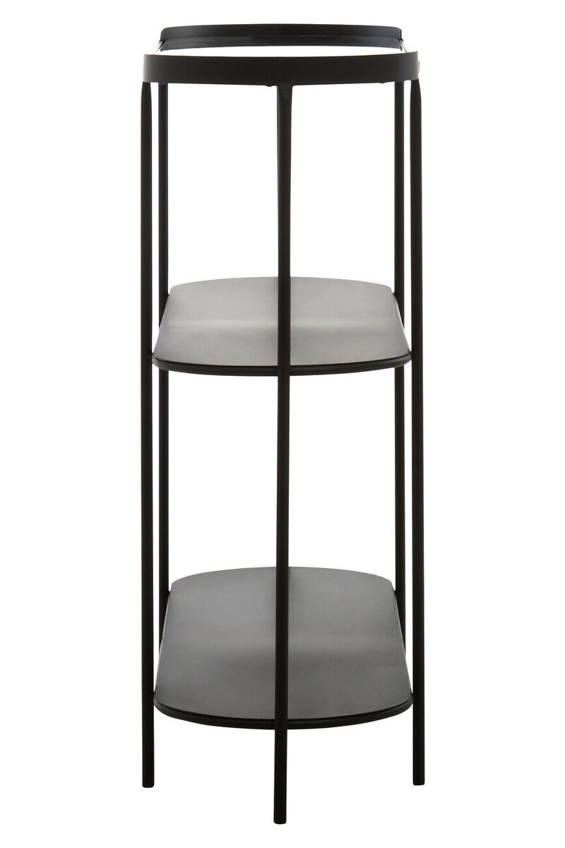 Orsina Trento Glass Console Table – 3-Tier Grey & Black Metal Frame