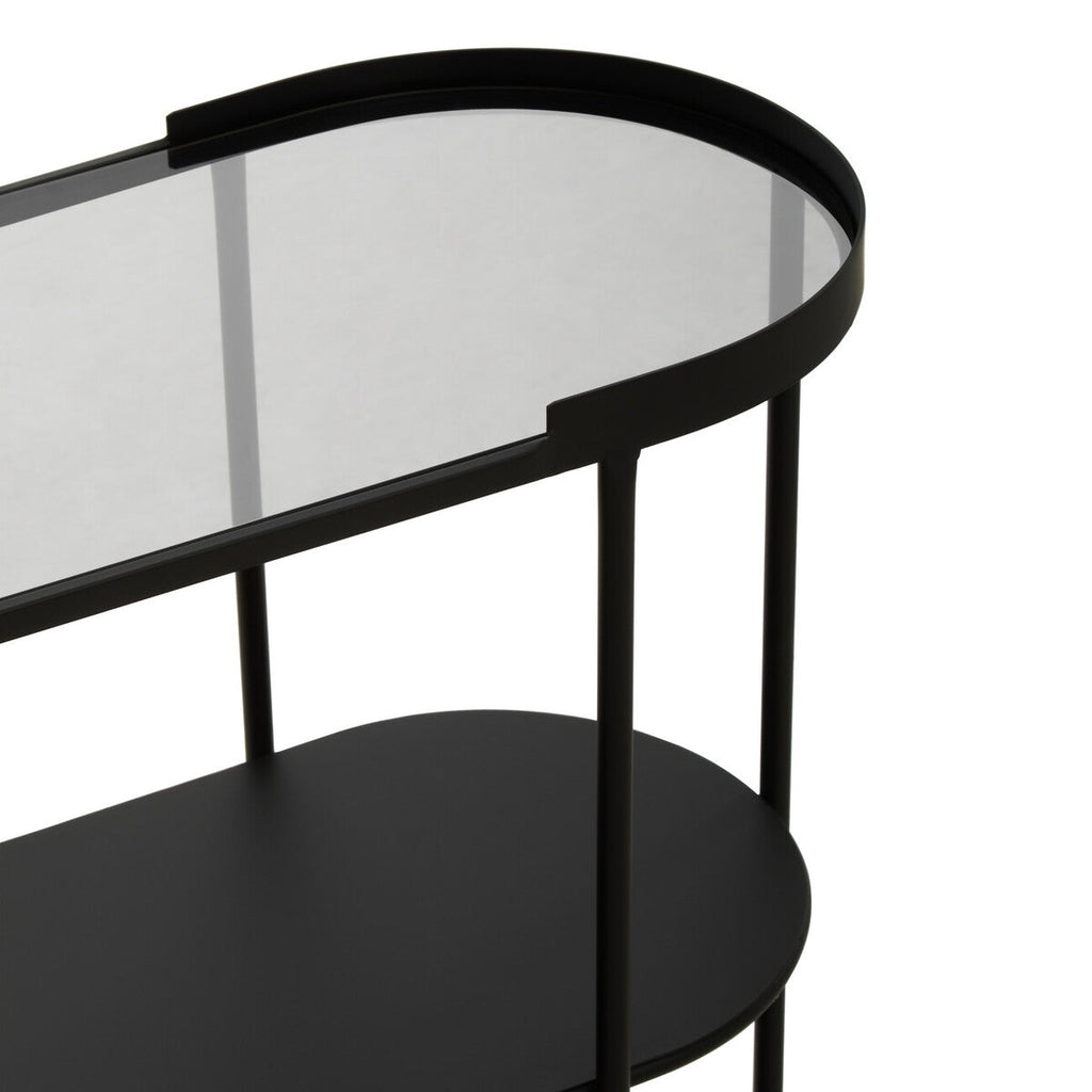 Orsina Trento Glass Console Table – 3-Tier Grey & Black Metal Frame