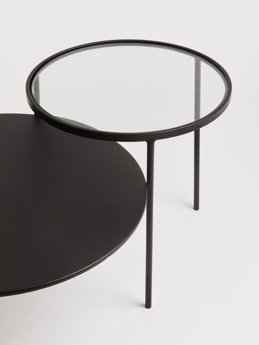 Orsina Trento Coffee Table – Two-Tier Glass and Black Metal Frame