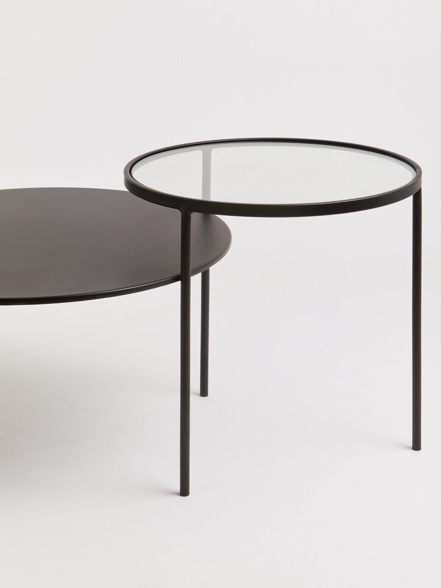 Orsina Trento Coffee Table – Two-Tier Glass and Black Metal Frame