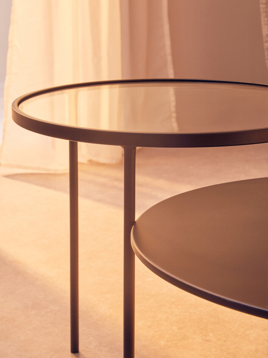 Orsina Trento Coffee Table – Two-Tier Glass and Black Metal Frame