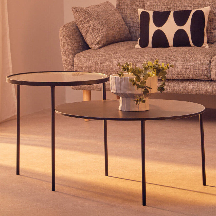 Orsina Trento Coffee Table – Two-Tier Glass and Black Metal Frame