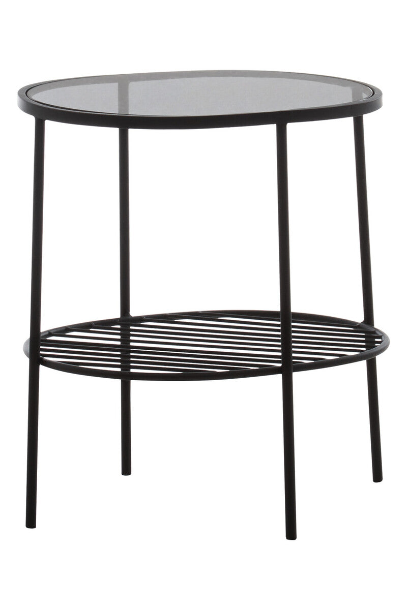 Orsina Trento Grey Glass Side Table – Two Tier Black Metal End Table