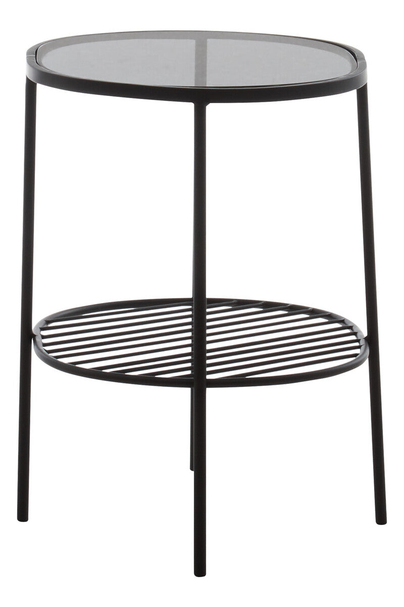 Orsina Trento Grey Glass Side Table – Two Tier Black Metal End Table