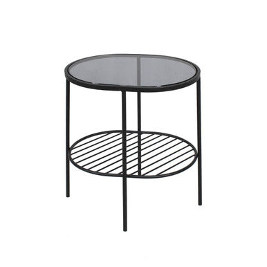 Orsina Trento Grey Glass Side Table – Two Tier Black Metal End Table