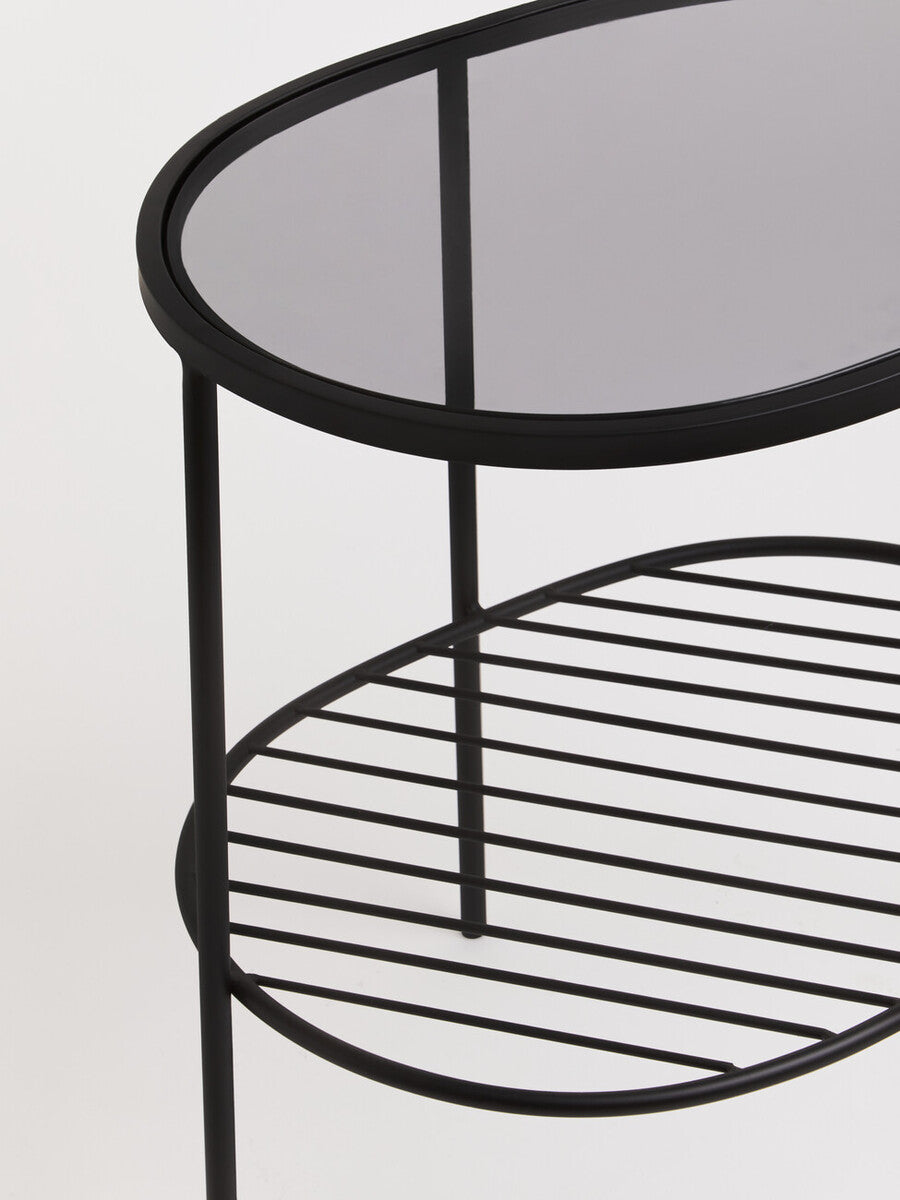 Orsina Trento Grey Glass Side Table – Two Tier Black Metal End Table