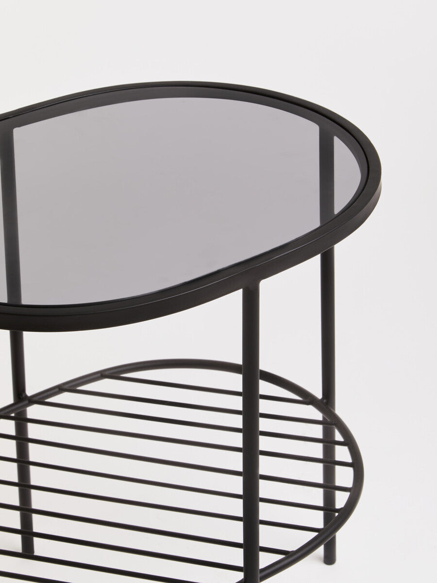 Orsina Trento Grey Glass Side Table – Two Tier Black Metal End Table
