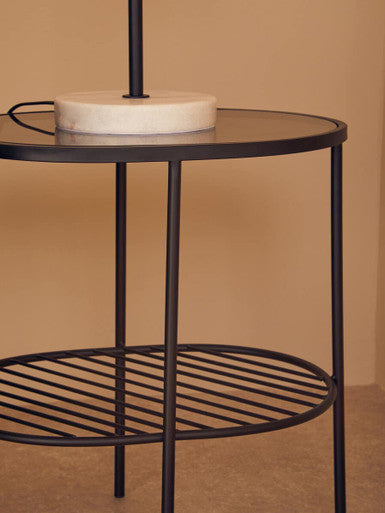 Orsina Trento Grey Glass Side Table – Two Tier Black Metal End Table