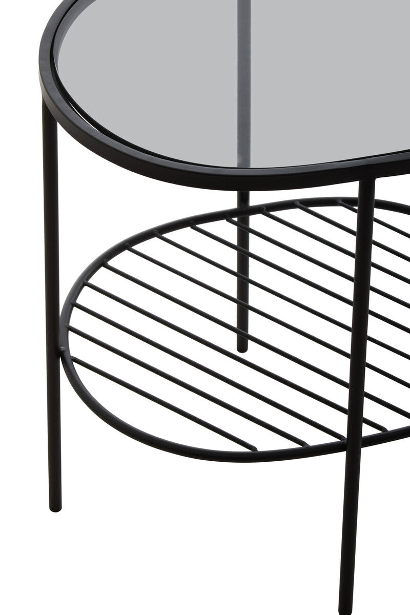Orsina Trento Grey Glass Side Table – Two Tier Black Metal End Table