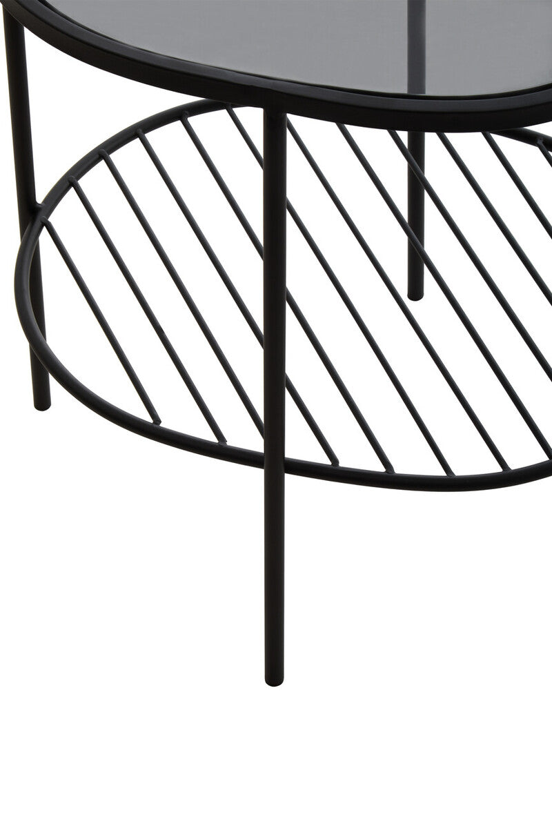 Orsina Trento Grey Glass Side Table – Two Tier Black Metal End Table