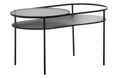 Orsina Trento Oval Two Tier Side Table – Black Metal & Grey Glass
